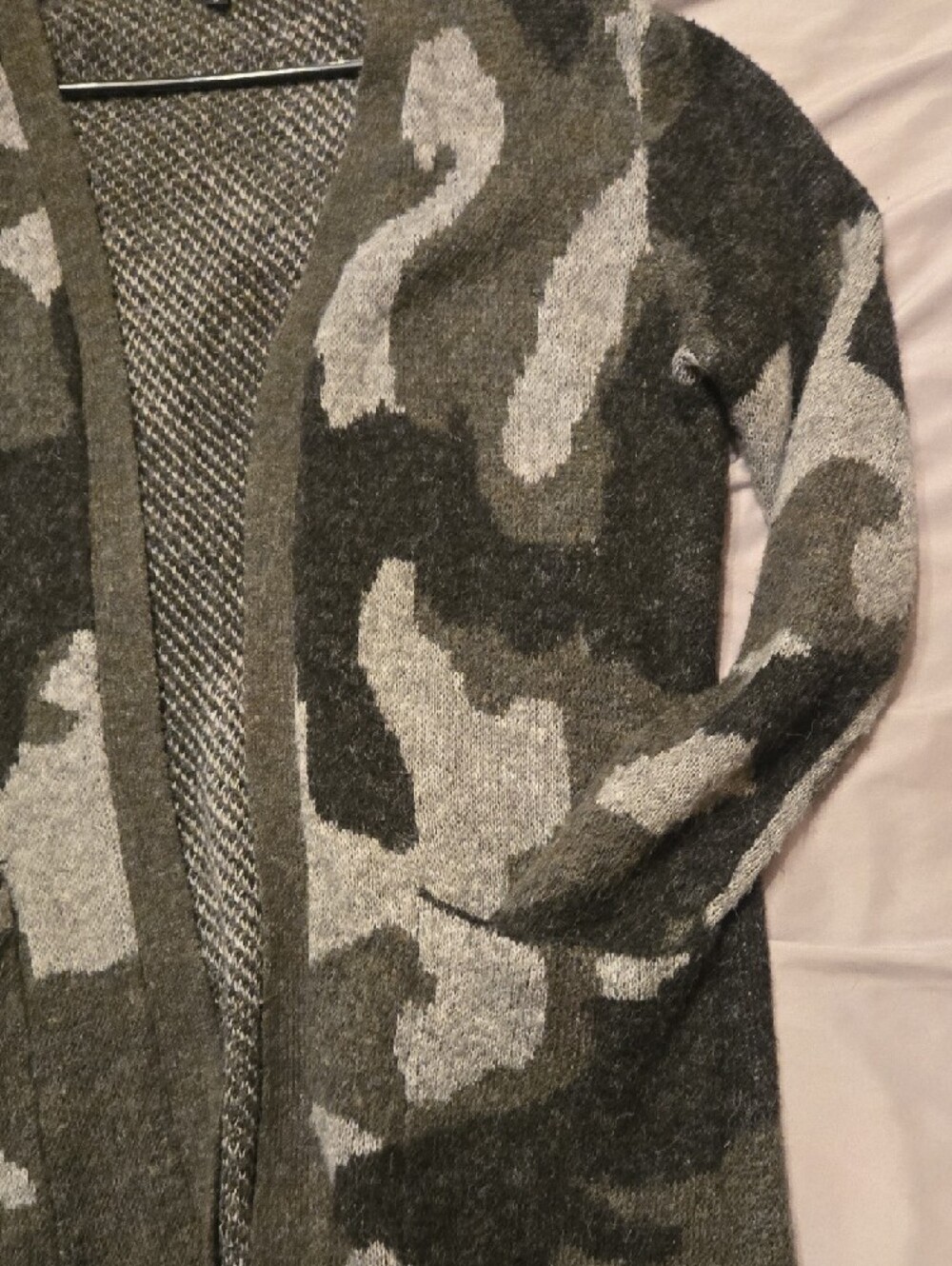 Open-Front Camouflage Knit Cardigan - Olive/Gray - Picture 5 of 7